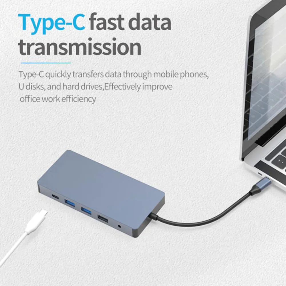 Tebe Док-станция 12 в 1 Type-c USB-C - адаптер концентратора Dual HD HDMI / VGA RJ45 SD TF с 2-портовым