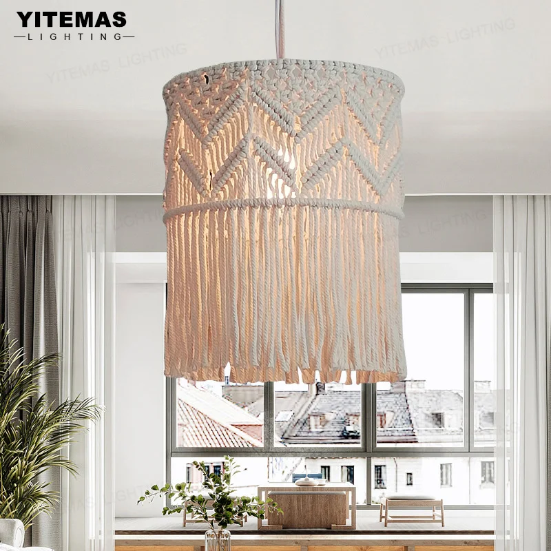 

Woven Cotton Chandelier, Pastoral Style Dining Room Lamp, Homestay Bedroom Living Room Personality Chandeliers, Creative Woven