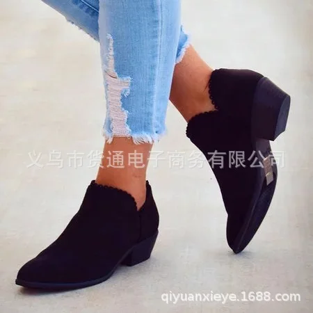 Замшевые Кожаные ботильоны в байкерском стиле Женские зимние модные