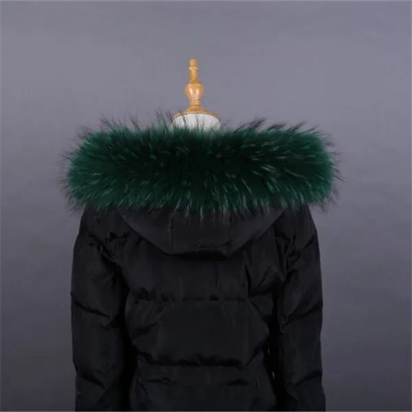 Dark green Натуральный меховой воротник для парки пальто натуральный енот шарф Роскошные женские меховые шарфы мужские куртки 60 см 65 см 70 см 75 см 80 см - Цвет: Dark green