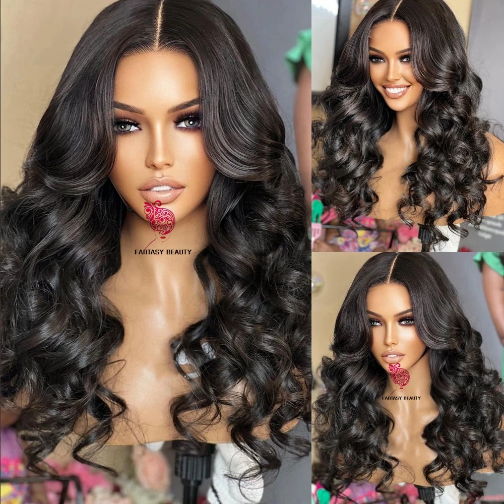

Synthetic Hair 13x3 Lace Front Deep Body Wave Wig 180 Density Middle Part T Part Lace Front Wigs Daily Use Fibre Wig