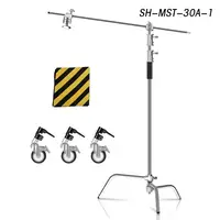 SH Heavy Duty Stainless Steel C-Stand with Hold Arm and Grip Head  and Wheels 260cm Stand with Adjustable Leg for Photography