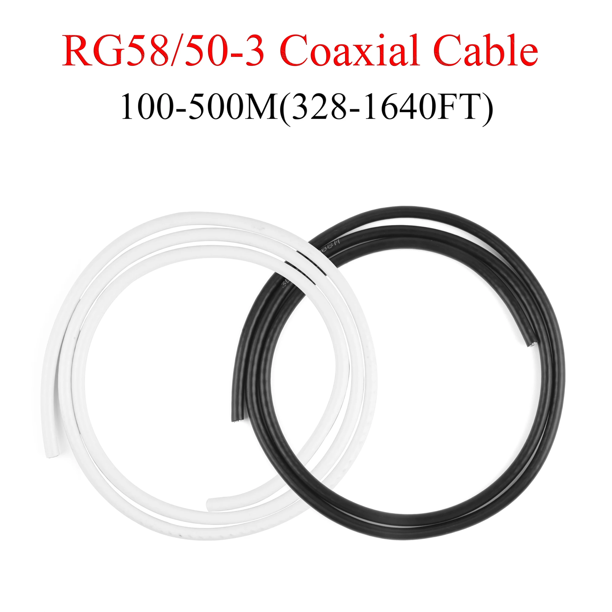 

100M-500M 100M 200M 500M RG58/50-3 RF Coaxial Cable 4.95mm Diameter 50Ohm Copper-plated Aluminum Wire 328-1640FT Black White