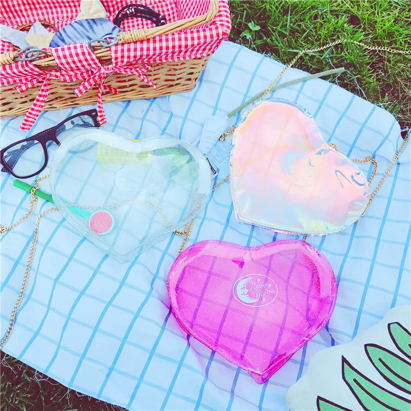 Japanese Harajuku Sweet and Cute Kawaii Girl Transparent Love One-Shoulder Diagonal Bag Mini Chain Bag Female Bag
