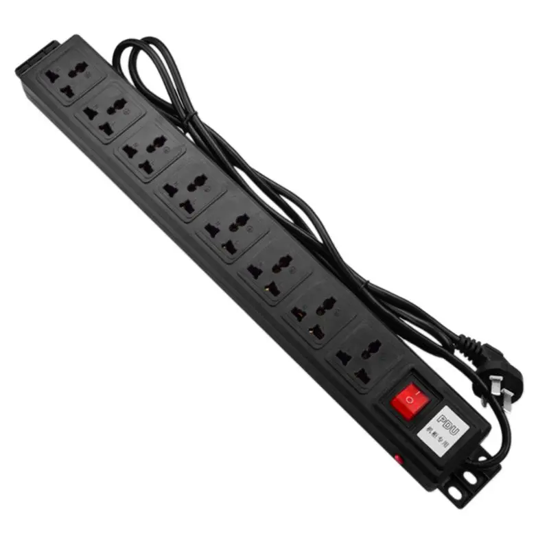 1U PDU 8 Outlet Metal Power Strip Surge Protector 250V 10A 2500W with Long Extension Cord for 19 inch Server Rack