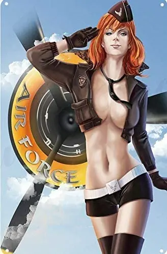 

Tin Sign Vintage Chic Art Decoration Poster Sexy Girl Pinup for Home Bar Cafe Farm Store Garage or Club 12" X 8"