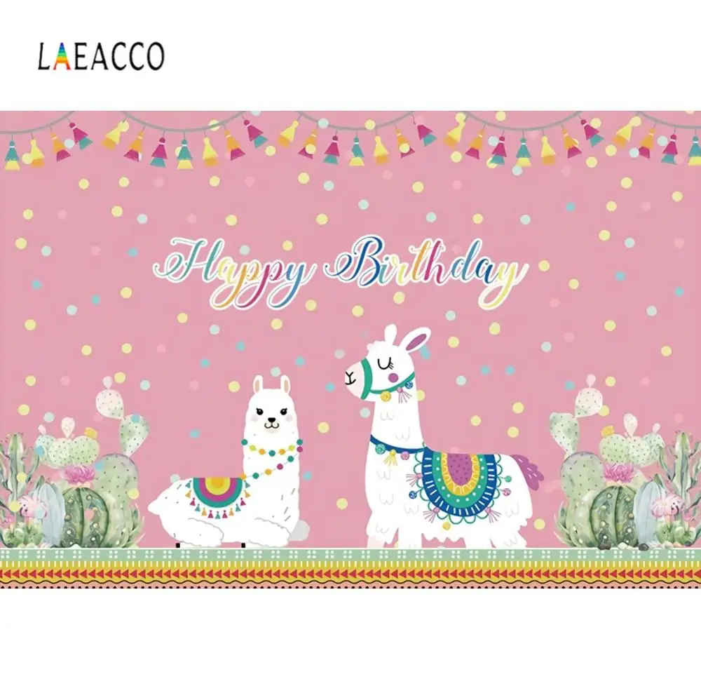 Laeacco милый Альпака с днем рождения акварель стиль Цветущий фон кактус Фотофон для