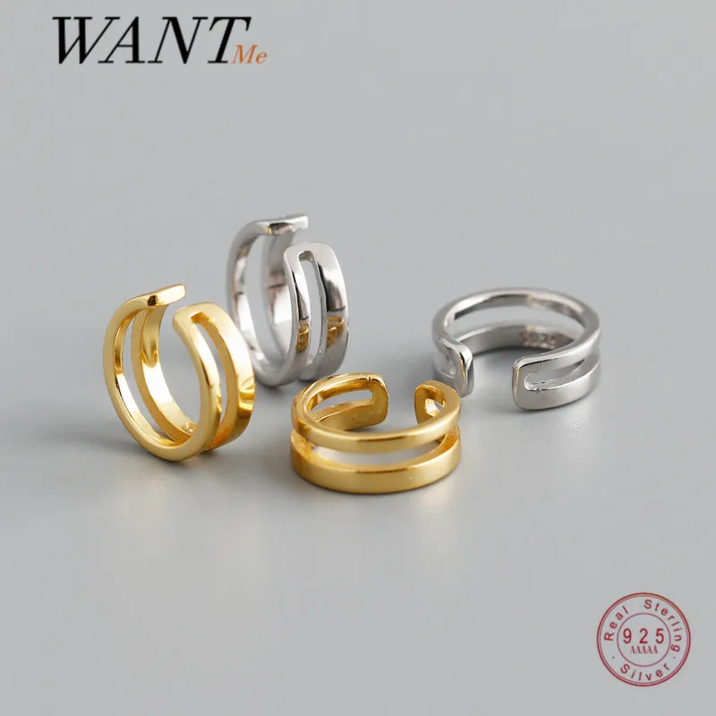

WANTME Genuine 925 Sterling Silver Simple Double Line No Piercing Ear Cuff Earring for Women Men Ear Clip Punk Rock Jewelry 2021