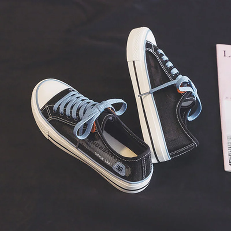 

Fashion Women Vulcanized Shoes Autumn Sneakers Ladies Lace-up Casual Shoes Summer Breathable Mesh Canvas Shoes Female sneakers
