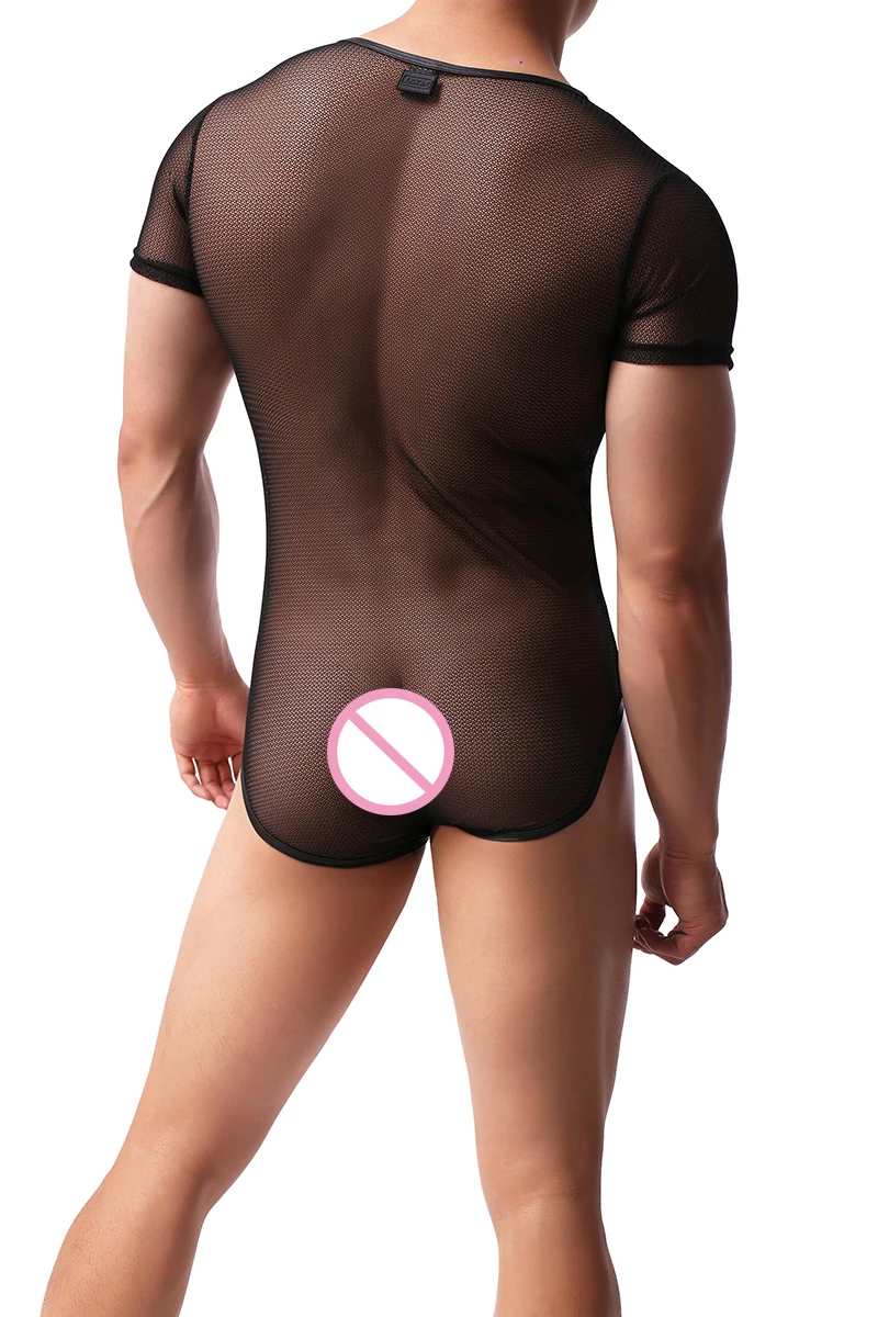 Прозрачный черный сетчатый комбинезон с глубоким v образным вырезом сексуальное