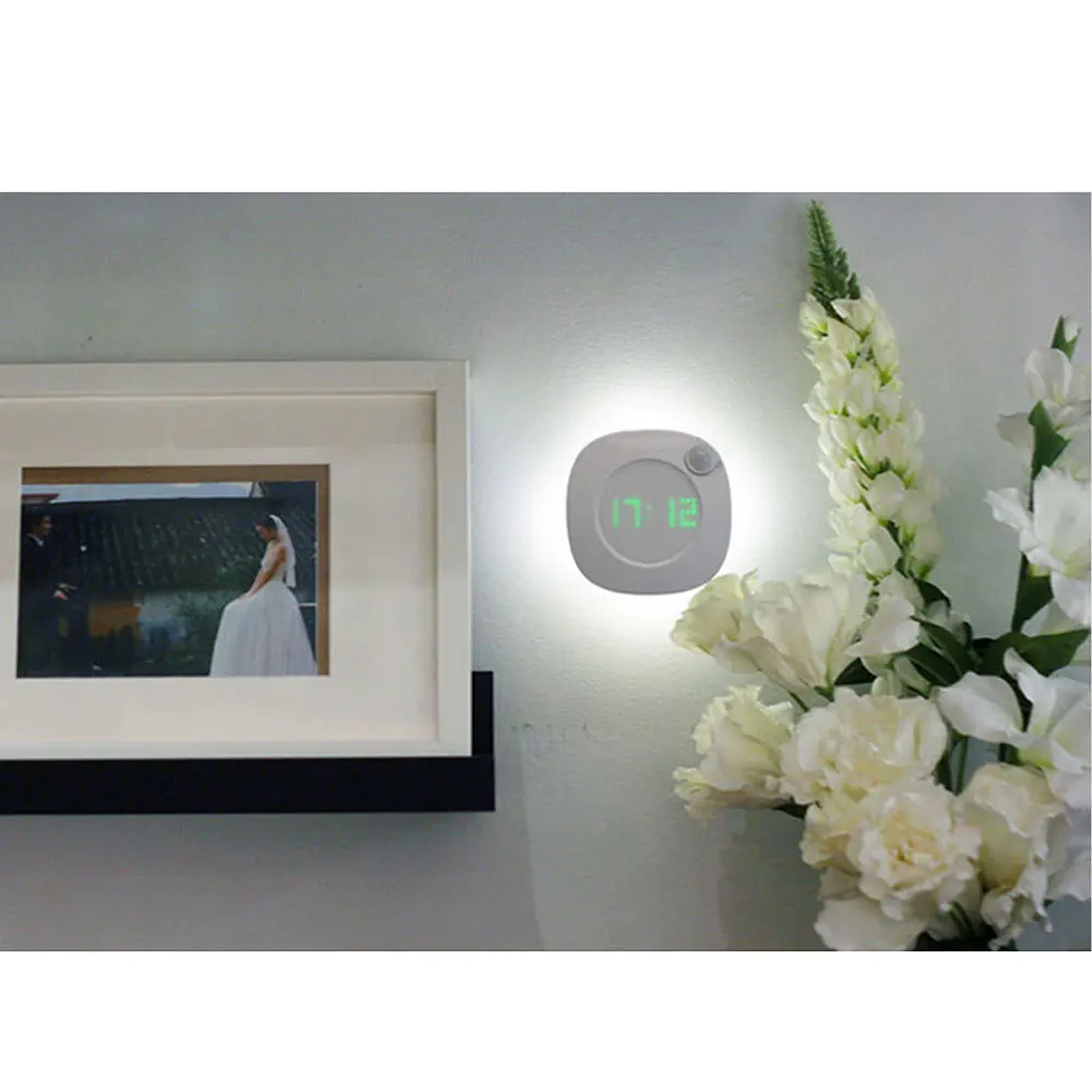 Светодиодный движения Сенсор шкаф светильник с часами регулируемой яркостью