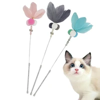 1pc cat wand toy feather pet stick toys with small bell interactive funny plastic artificial colorful cat teaser toy supplies