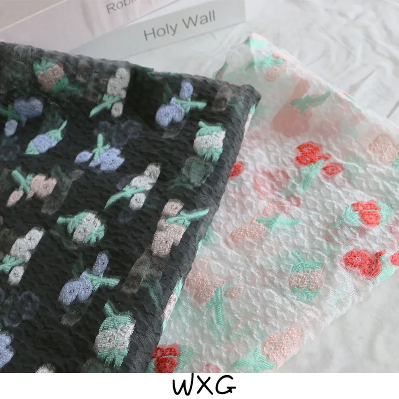 

Summer Semi-Transparent Woven Embroidered Strawberry Craft Light Fashion Yarn Clothing Fabric DIY