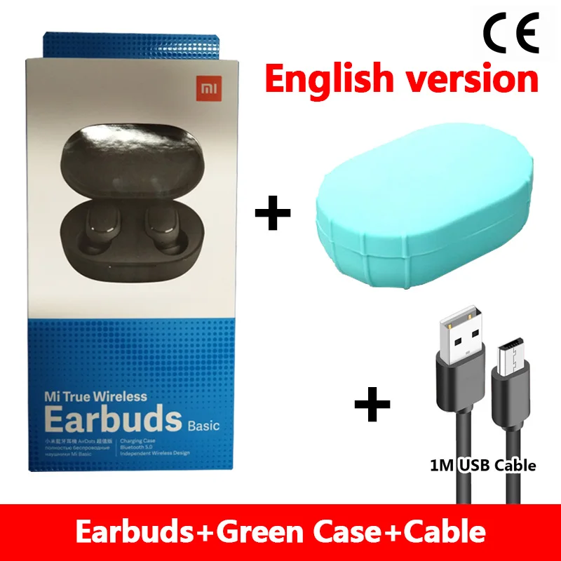 Xiaomi Redmi Airdots TWS Bluetooth наушники, стерео бас беспроводная гарнитура шумоподавления с микрофоном Handsfree наушники AI управление - Цвет: cable green case