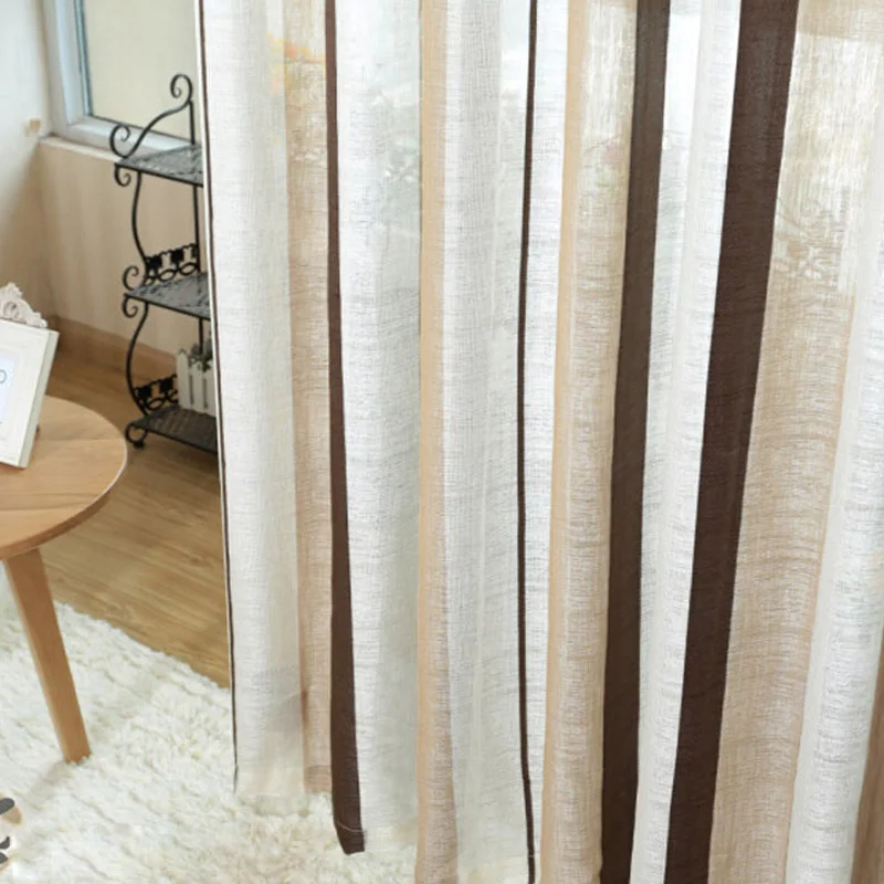 Кофейные полосатые занавески с бахромой из пряжи льняные коричневые ткань для