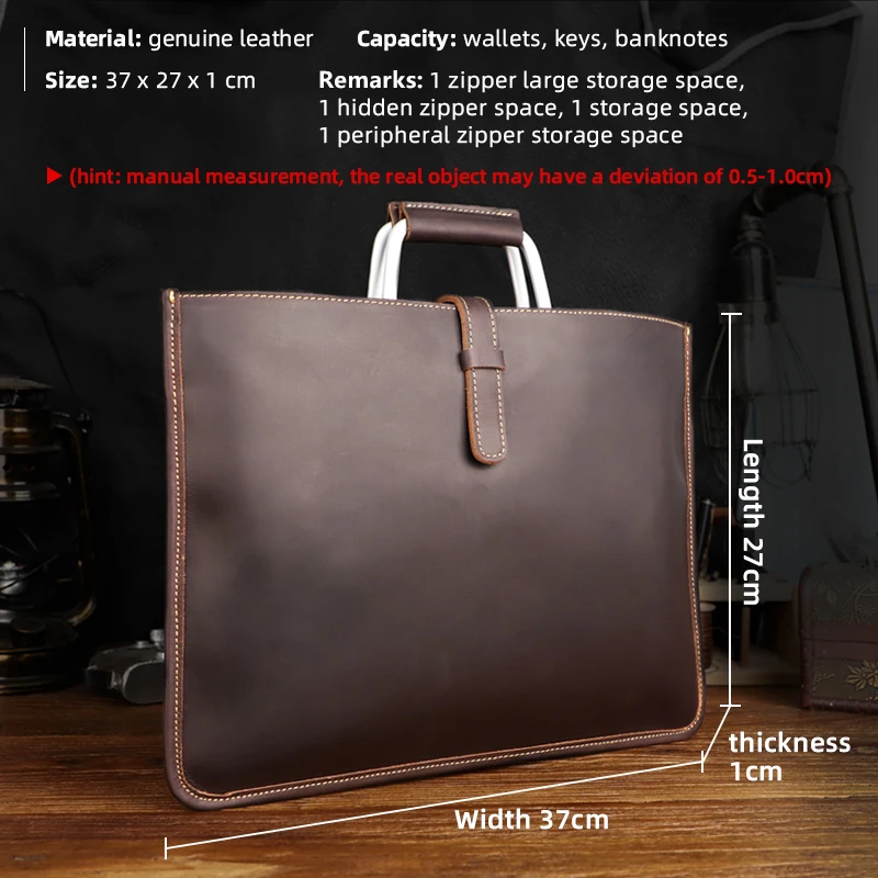 Zipper Briefcase Men Genuine Leather Bag Messenger Office Work Bags For Women Large Capacity Laptop Shoulder Handbag