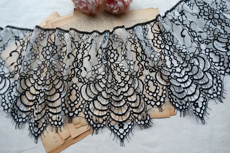 6 м/упак. ширина 24 см белый черный DIY изысканные классические ресницы кружева украшения вышивка кружевная ткань RS673