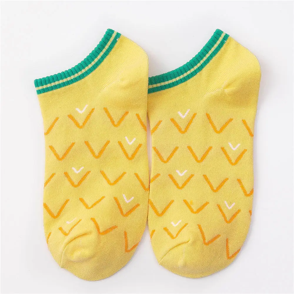 Yellow Pineapple Новинка; милые вечерние носки-башмачки с фруктами; удобные хлопковые носки с клубничкой, вишней, авокадо, ананасом, арбузом; Прямая поставка - Цвет: Yellow Pineapple