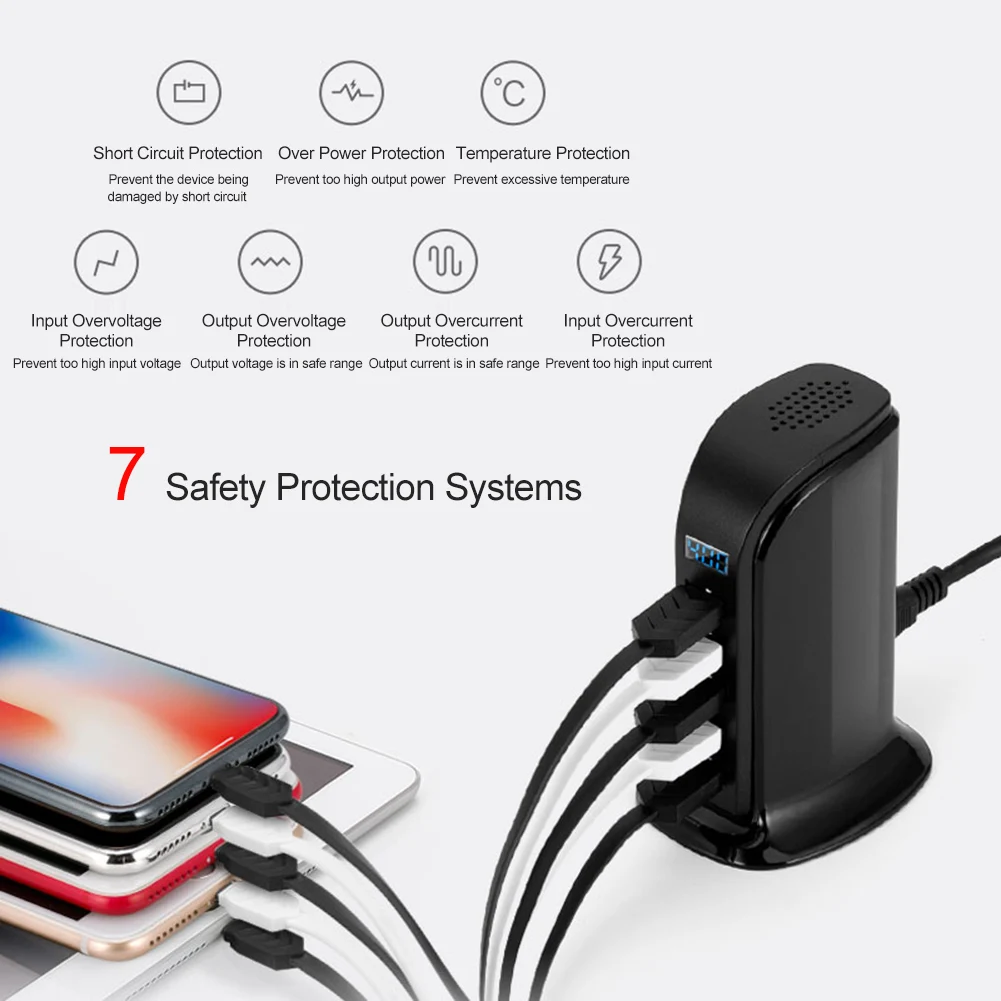 

New Smart 5-port USB Fast Charge Digital Display Chinese EU US Plug Travel Charger Usb Charger