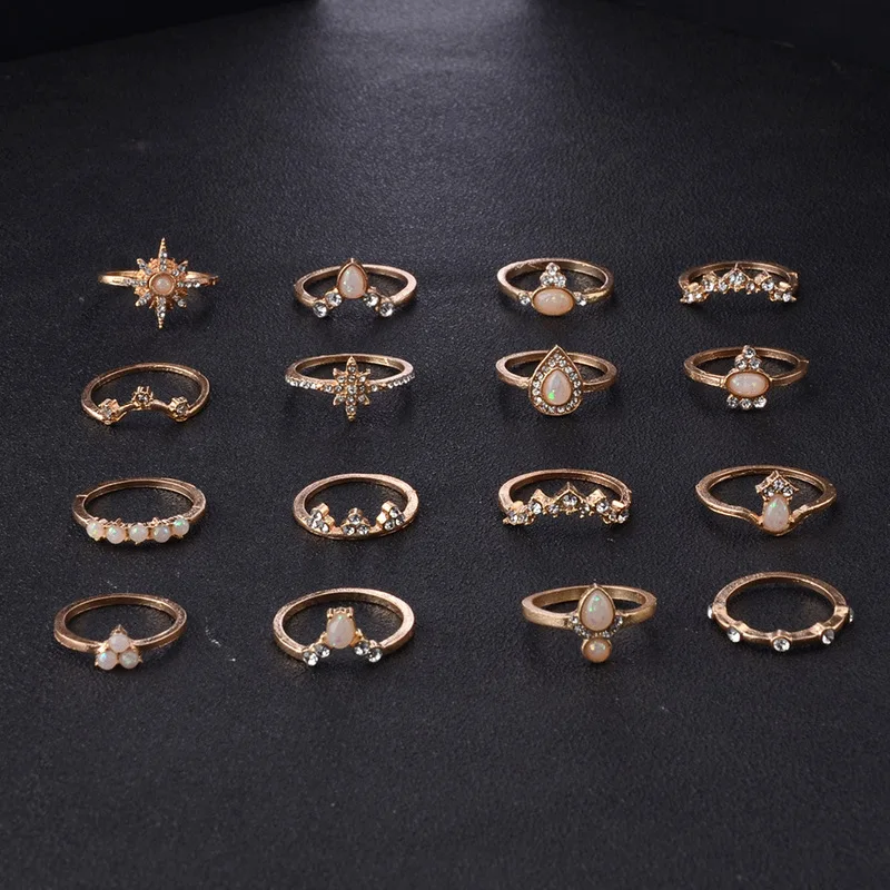 Sindlan 16 шт. Европейский Золотое кольцо с кристаллом для женщин Boho Gem корона в виде