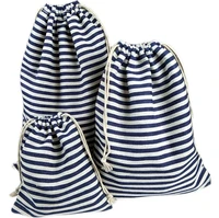 navy stripe linen pouches 9x12cm 10x15cm pack of 50 party candy drawstring sack jewelry cotton gift bags