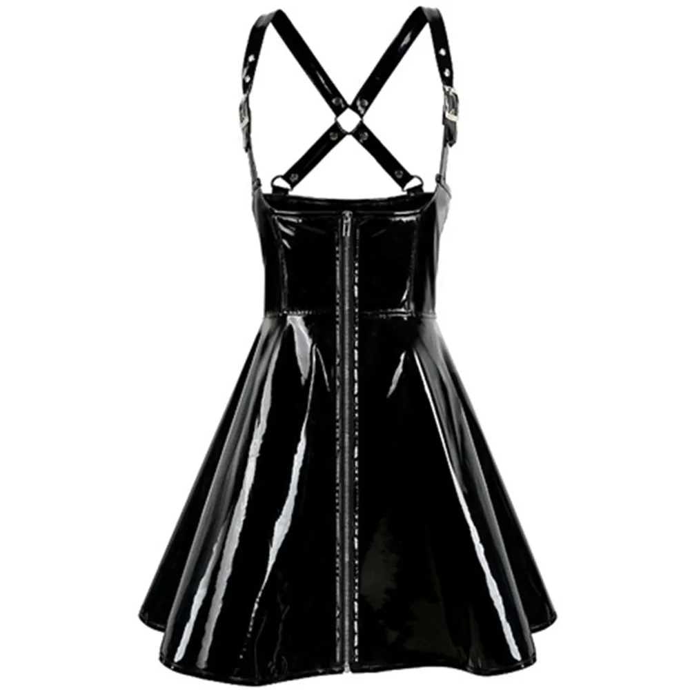 Женское черное платье из ПВХ и латекса облегающее искусственной кожи виниловое