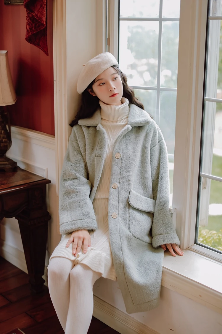 Осень 2022 длинное Свободное пальто из меха норки с отложным воротником и длинным