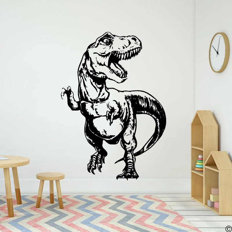 

Cartoon T-Rex Dinosaur Raw Wall Sticker Jurassic Park Jungle Animal Wildlife Dino Wall Decal Kids Room Nursery Vinyl Decoration