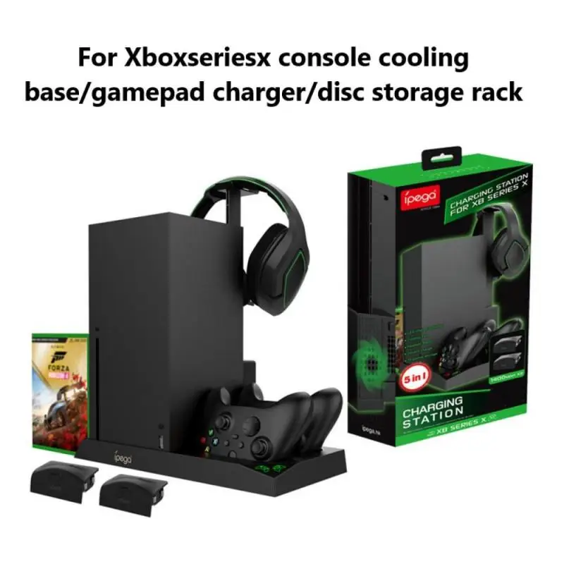 

For Xbox Series X 5in1 Charging Base Cooling Fan Headset Holder Bracket Gamepad Charging Station For XBX Controller Disc Holder