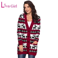 liva girl plus size women christmas sweater cardigan red reindeer elk printed knit v neck long sleeve open front cardigans xxl
