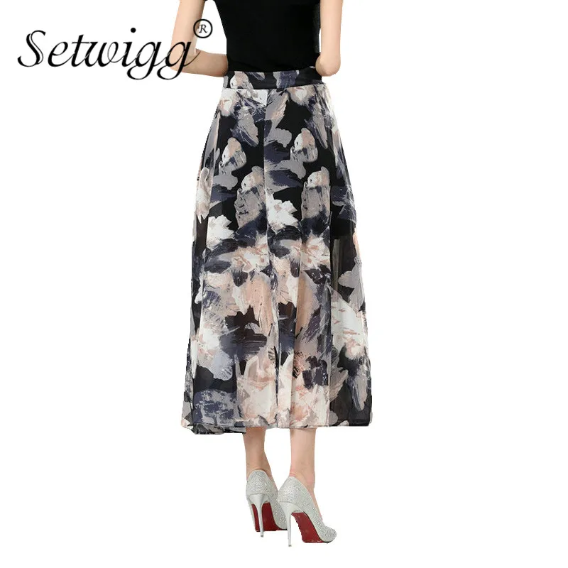 Женская длинная шифоновая юбка SETWIGG богемная на молнии с чернильным принтом и