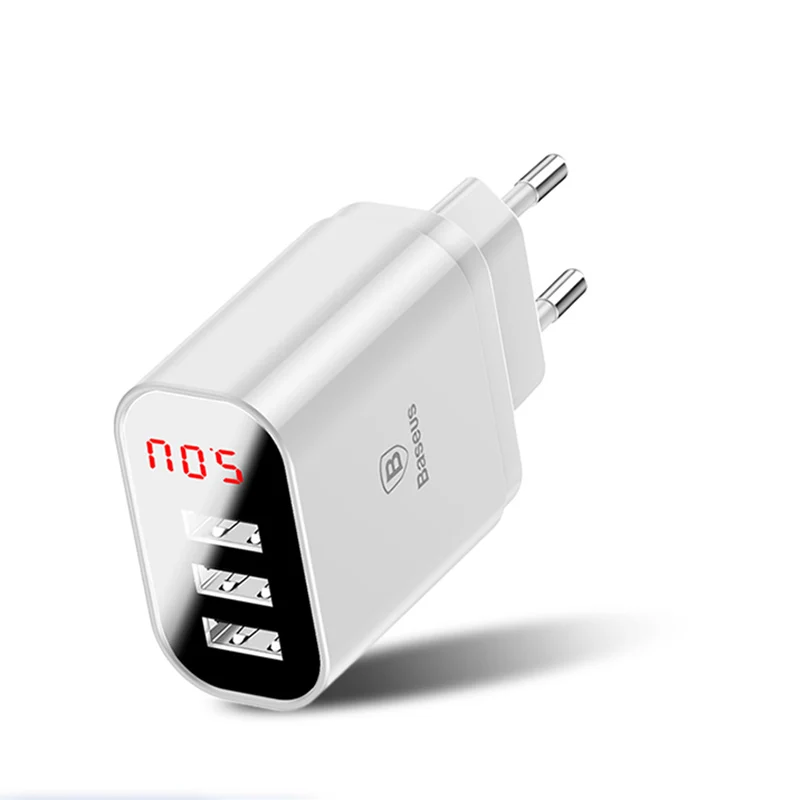 3PORT CHARGER WHITE Зарядное устройство USB Baseus с цифровым дисплеем для samsung, Xiaomi, зарядное устройство для телефона, 3.4A, максимальное быстрое зарядное устройство для iPhone, зарядное устройство, адаптер - Тип штекера: 3PORT CHARGER WHITE