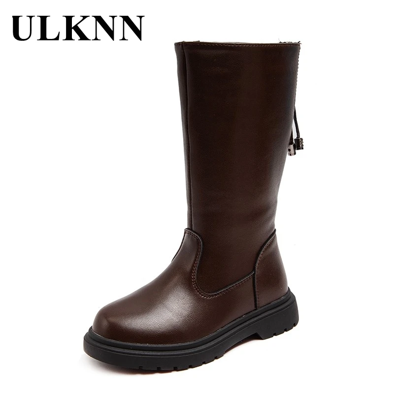 

ULKNN 2021 Children'S Winter Boots For Kids Girls Fashion Leather Mid-Calf Toddler Shoes Martin Boots Child Boy 3-15 Years