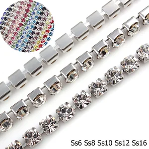 1 млот Блестящие кристаллы плотные Стразы цепочка Серебряная цепочка без горячей фиксации стразы отделка Швейные Стразы цепочка для стакана