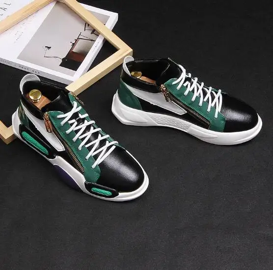 2 colour Men's Lightweight sneakers lace-up Double zipper round toe high top casual shoes for men fashion falt office | Обувь