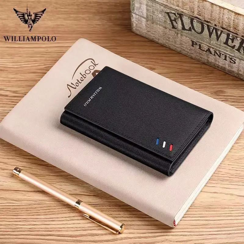 RFID cardholder men's wallet simple slim red white blue element three fold multi card position ultra thin leather men's wallet