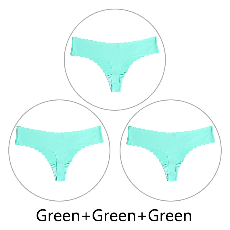 Green Green Green 3 шт./партия ультра-тонкий открытый Шелковый бесшовный стринги с низкой посадкой, цельные сексуальные трусики-стринги, нижнее белье для женщин, танга XS-L, американский размер - Цвет: Green Green Green