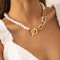 y2k fashion imitation pearl chain necklace korean pop temperament generous micro diamond geometric neck chain female jewelry