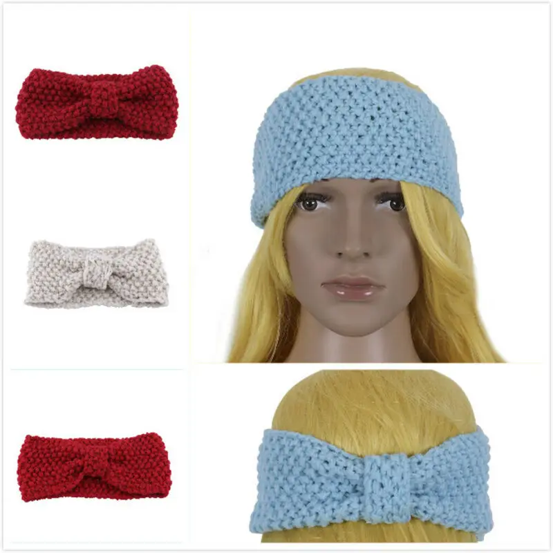 Женская вязаная повязка на голову с узлом модная однотонная крючком тюрбан