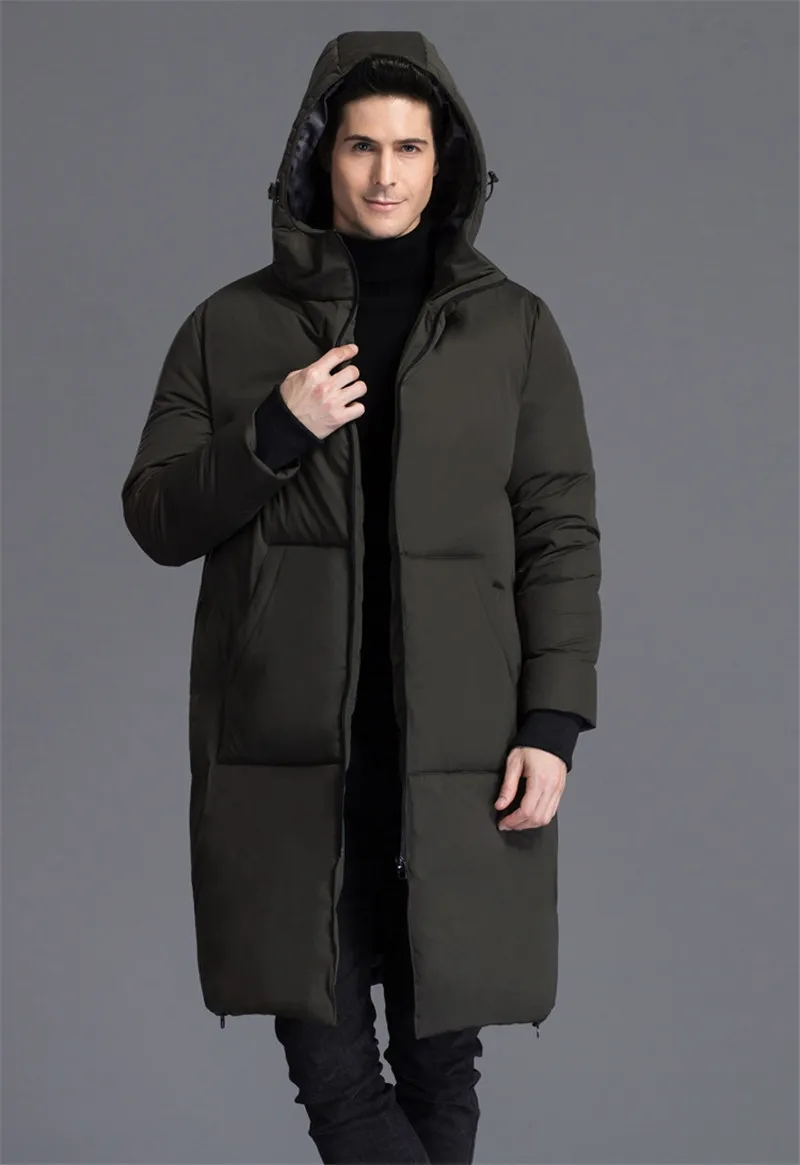 Мужская парка с капюшоном черная Толстая куртка на белом утином пуху WXF170 s зимний