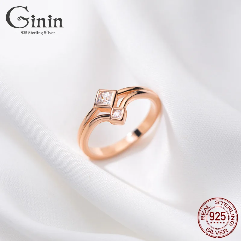 

Ginin 925 Sterling Silver Ring for Women 2020 Trendy Korean Style Square Zircon Exquisite Index Finger Ring Party Gift Jewelry