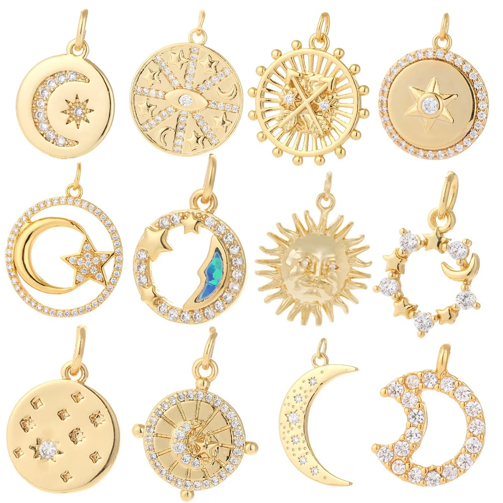 

Moon Sun Jewelry Making Charms Gold Micro Pave Dangle Diy Pendant Supplies Earring Bracelet Necklace Designer Charm Copper New