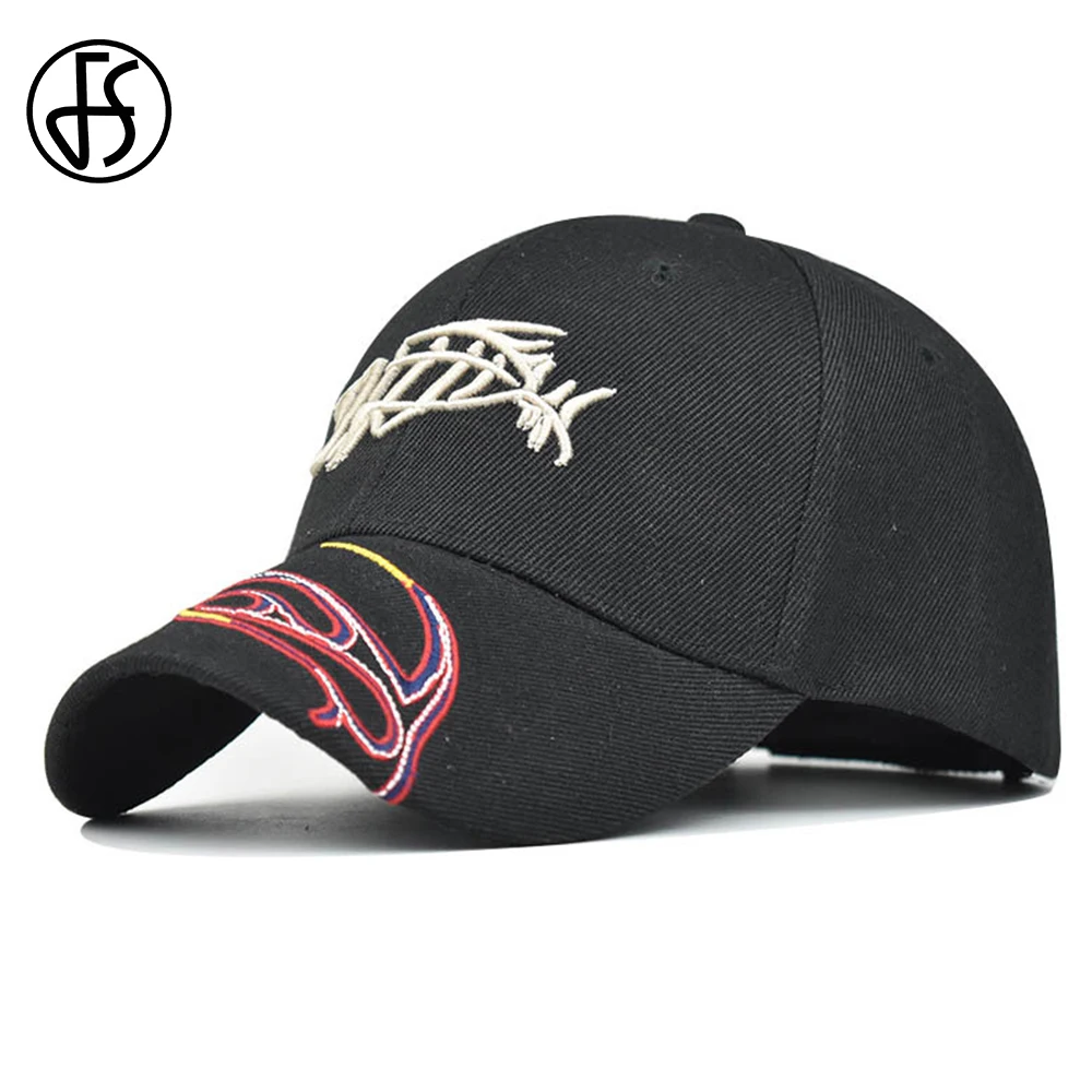 

FS 2021 Trendy Fish Bone Embroidery Hip Hop Caps For Women Men Outdoor Sports Dad Hats Camouflage Baseball Cap Casquette Homme