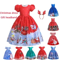 christmas xmas party princess dress for little girl cartoon santa claus snowflake print clothes for children bow cosplay costume