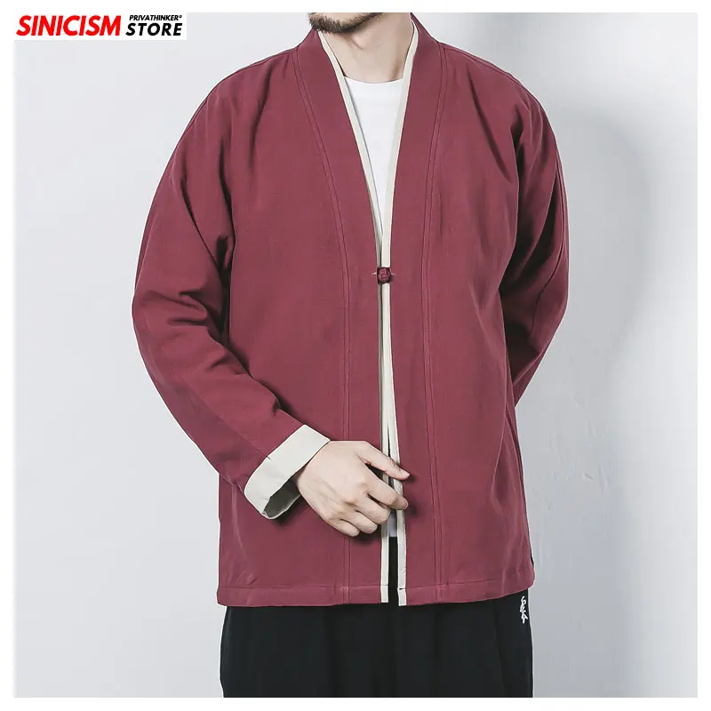 Sinicism Store Мужская винтажная куртка в китайском стиле свободная однотонная осенняя