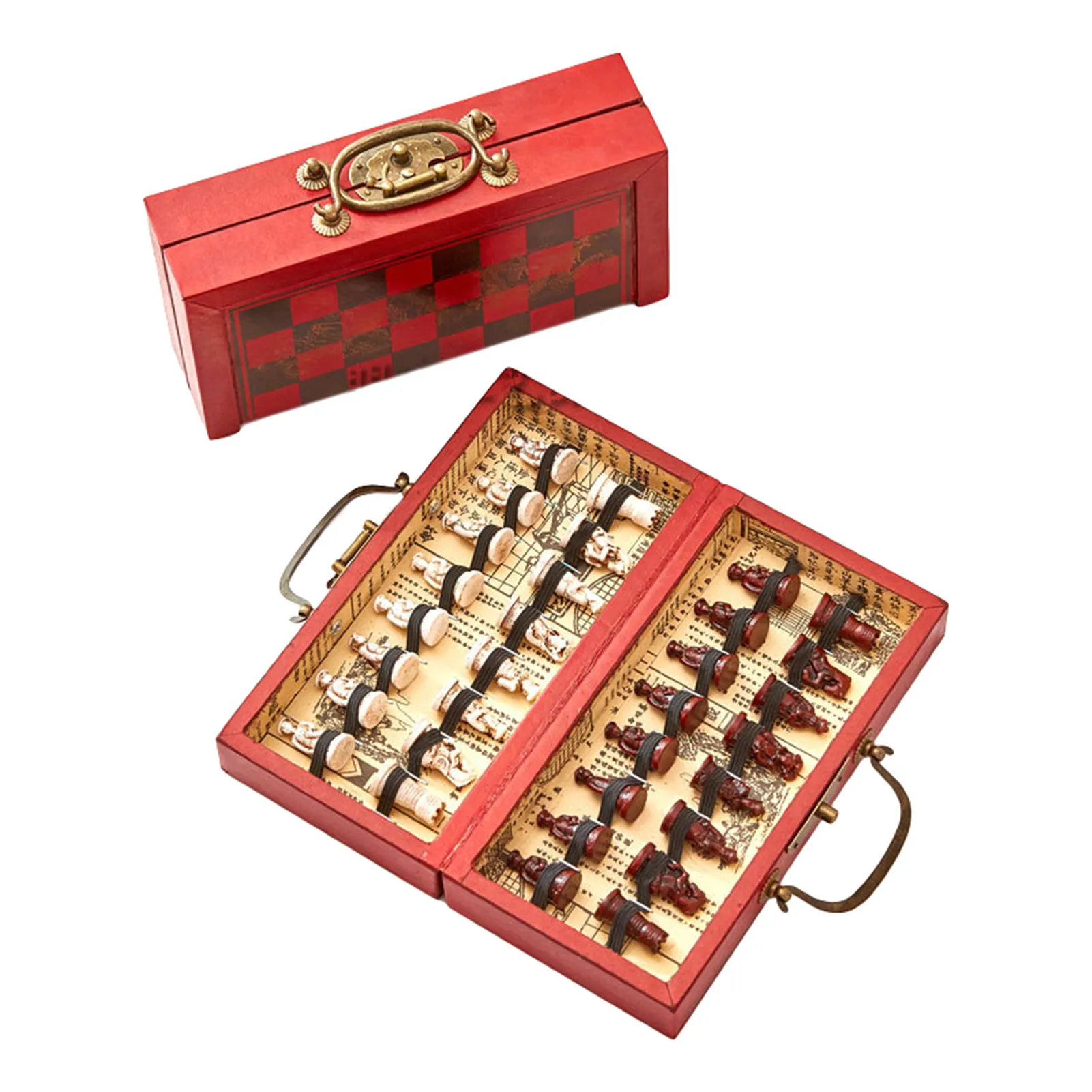 

Folding Wooden International Chess Set Terracotta Warriors Chess Pieces Chess Game Christmas Gift Board Packaging Word Chess