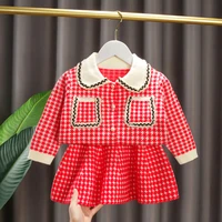 girls plaid long sleeved knitted dress two piece suit toddler girl fall clothes kids clothes kids boutique clothing wholesale