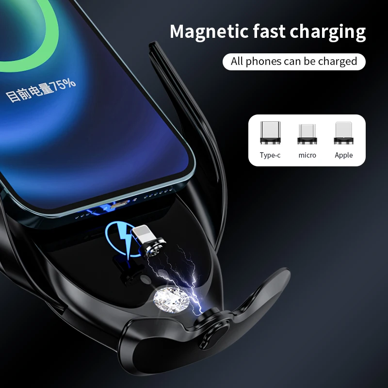car mobile phone wireless charging bracket magnetic charger air outlet mount automatic opening and closing free global shipping