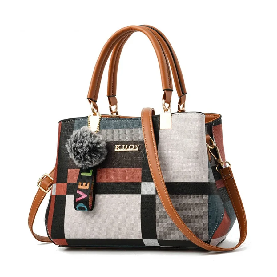 

Valenkuci New Casual Plaid Shoulder Bag Fashion Stitching Wild Messenger Brand Female Totes Crossbody Bags Women Leather Handbag
