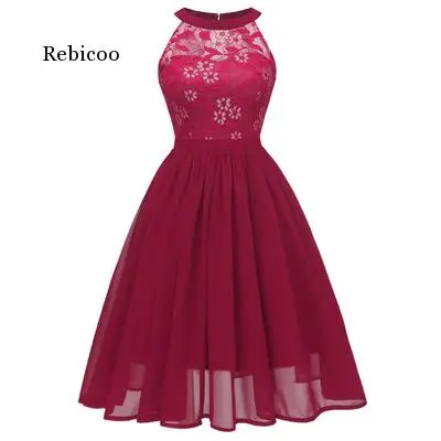 

Шифоновое кружевное вечернее платье с лямкой на шее, розовое, винно-красное, темно-синее, зеленое, фиолетовое Короткое Платье Для вечевечерн...
